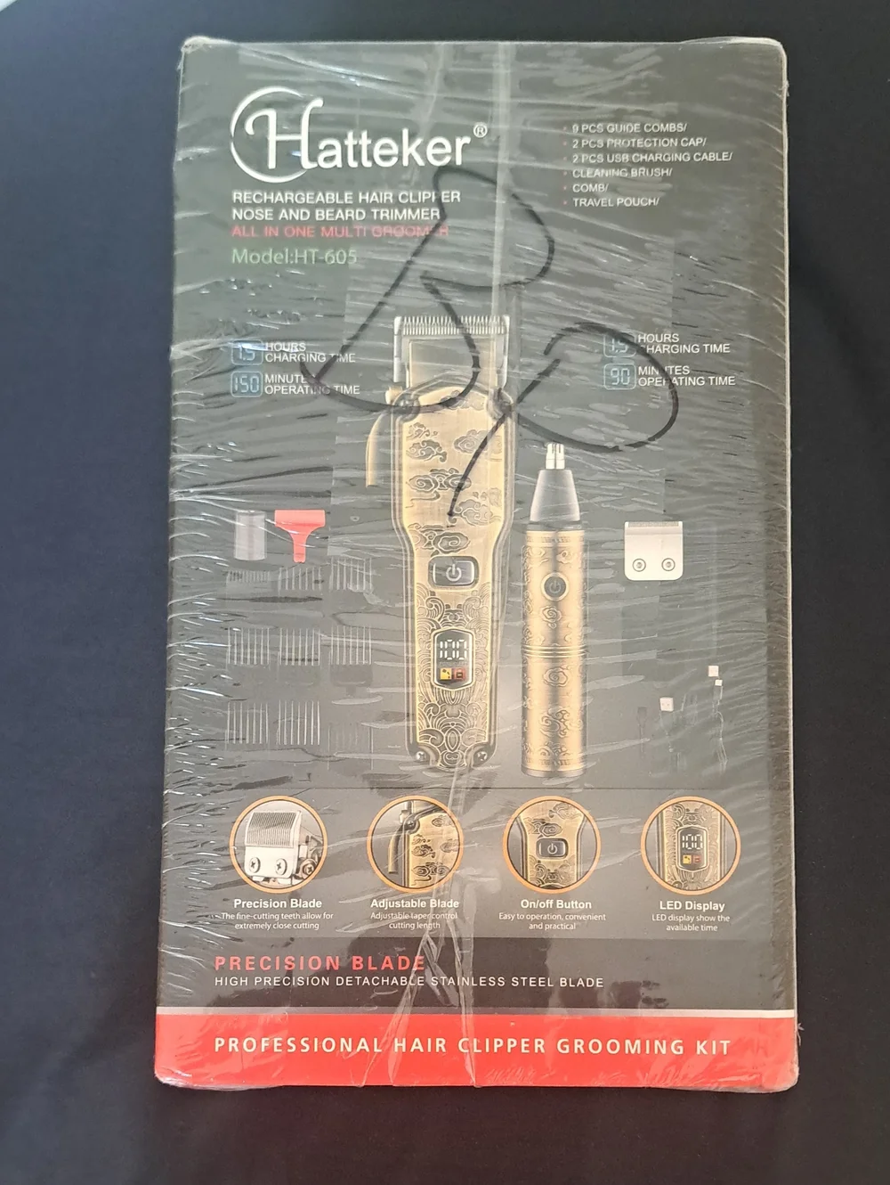 Hatteker Gold Pattern Rechargeable Hair Clipper Nose And Beard Trimmer